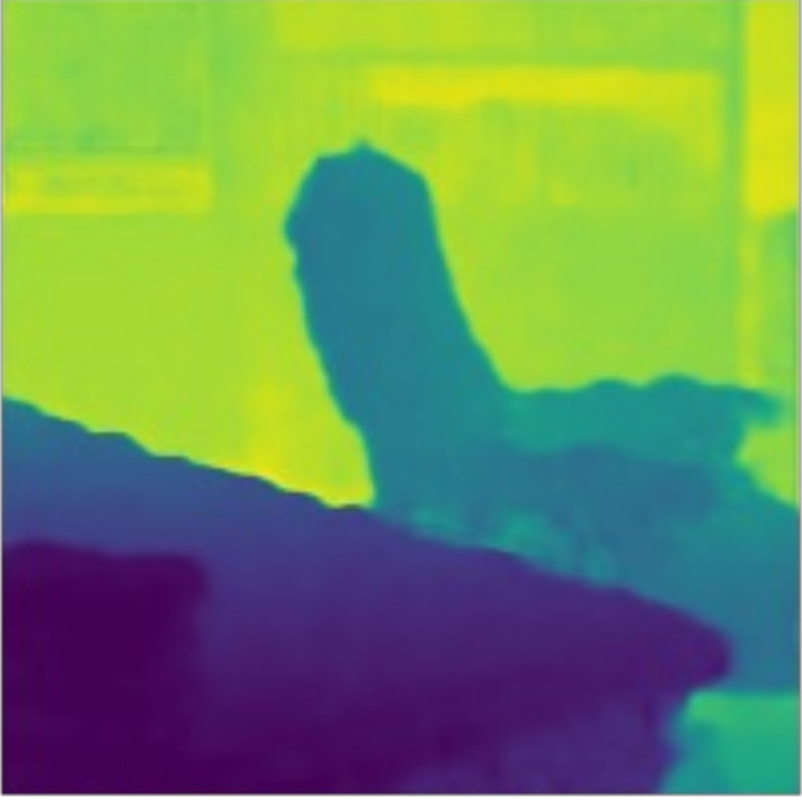 Depth recovered by the network trained on Zhang et al.&rsquo;s simulator: close to ground truth.